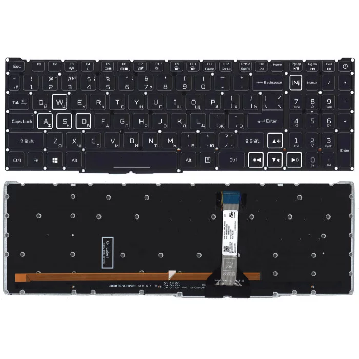 Клавиатура для ноутбука Acer Predator Helios 300 PH315-52 черная с белой подсветкой
