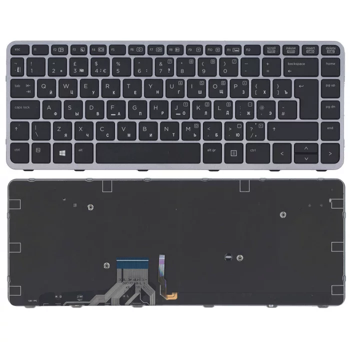 Клавиатура для HP EliteBook Folio 1040 G1 черная с серой рамкой с подсветкой